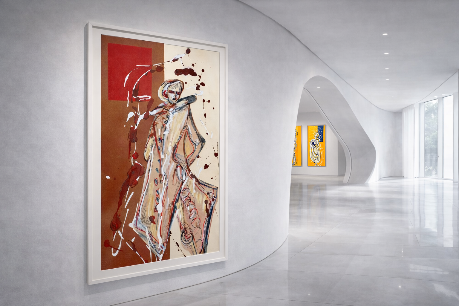 Artwork displayed in a sculptural white gallery
